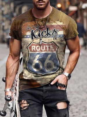 Street Clothing Route 66 Printed T-shirt for Men HF2704-03-04