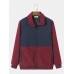 Men Texture Fleece Patchwork Contrast Double Pockets Lapel Jackets