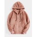 Men Casual Plush Teddy Zipper Pure Pockets Hooded Jackets