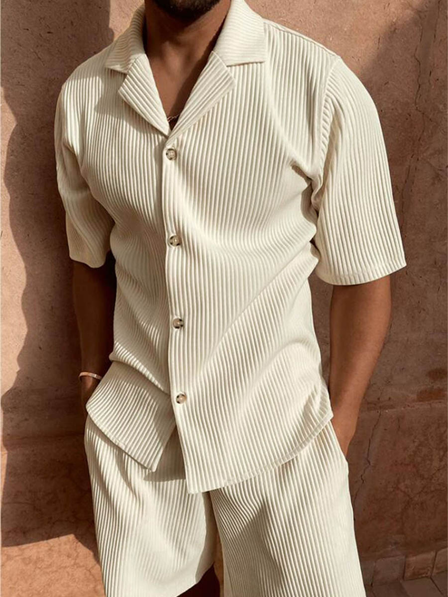 Men's Corduroy Casual Lapel Shorts Set