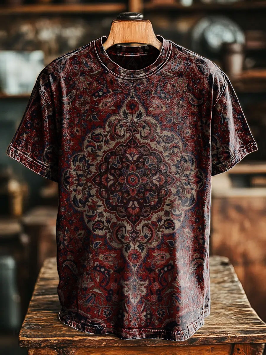 Unisex Retro Ethnic Pattern Print Casual Loose Short Sleeve T-Shirt