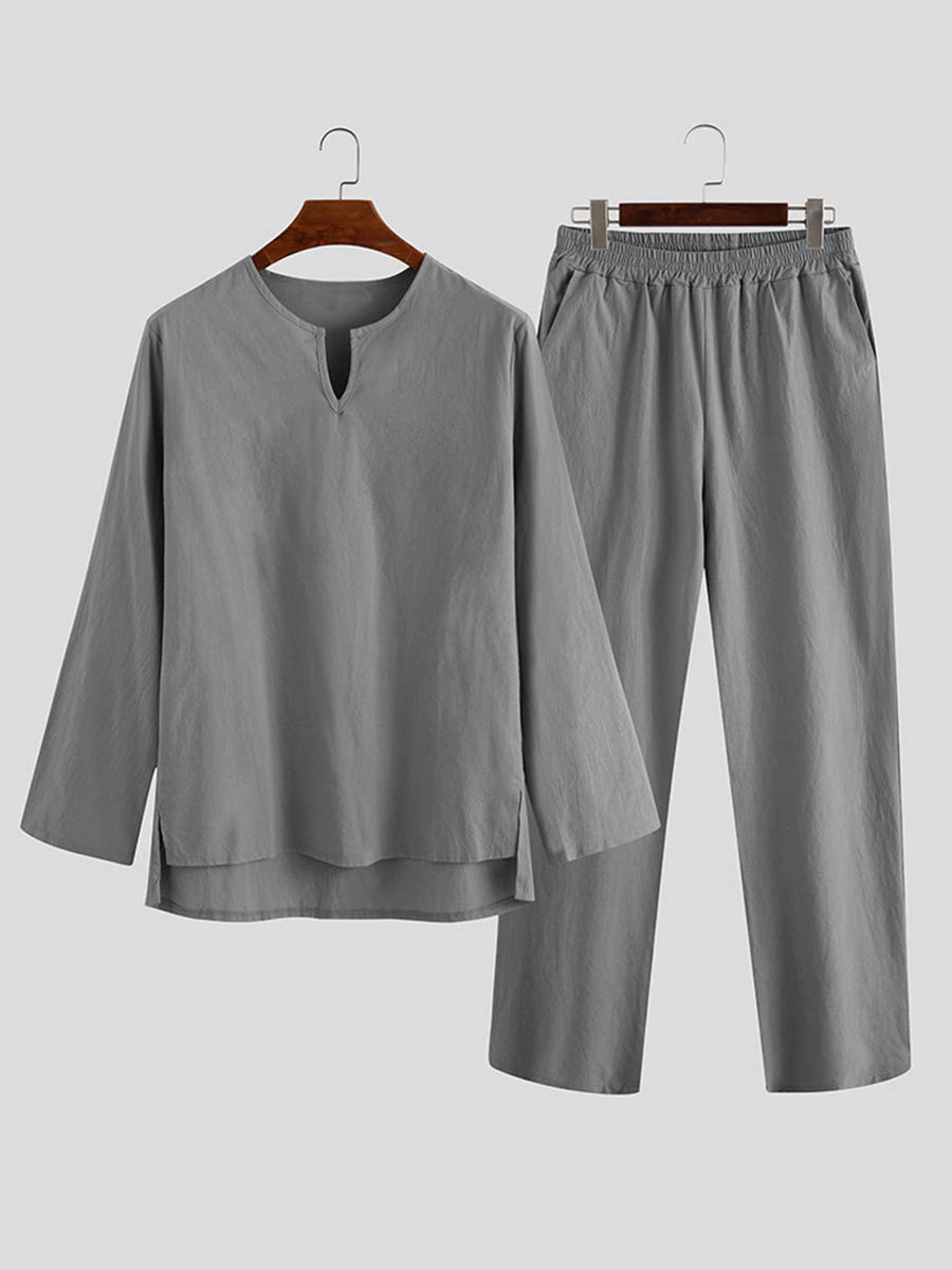 Men's Casual Loose Cotton Long Sleeve Suit