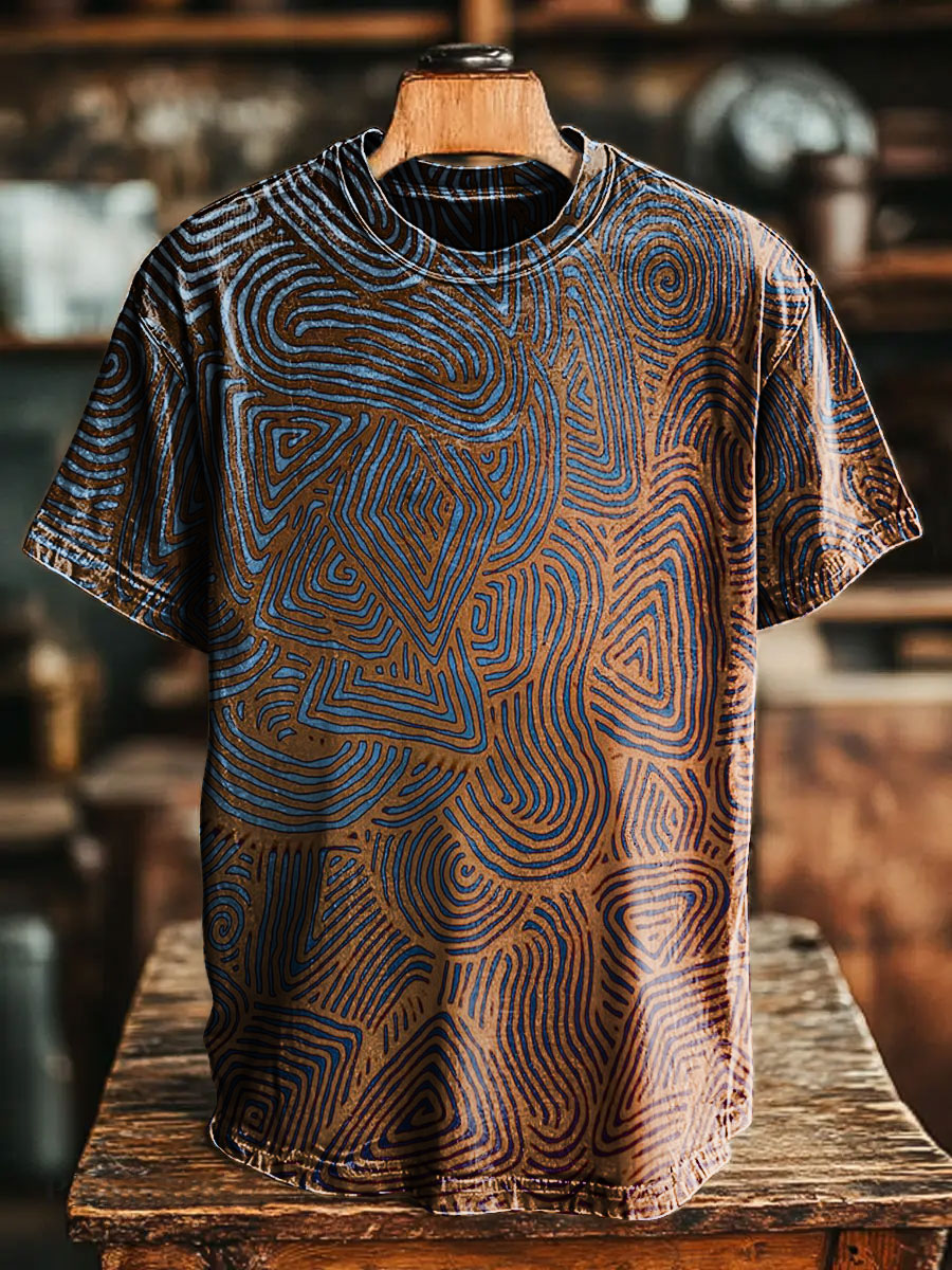 Vintage Gradient Red Pattern Print Casual Short Sleeve T-shirt