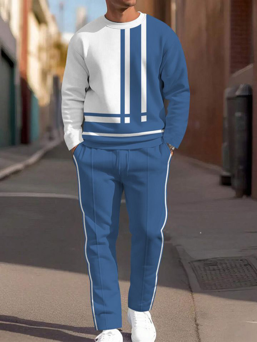 Men's Simple Stripes Print Casual Long Sleeve Suit