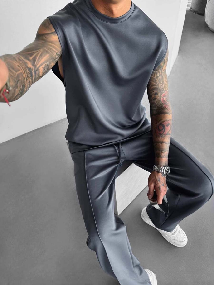 Sports Casual Trousers Vest Set Loose Sleeveless T-shirt Fitness Set Sports Casual Trousers Vest Set Loose Sleeveless T-shirt Fitness Set
