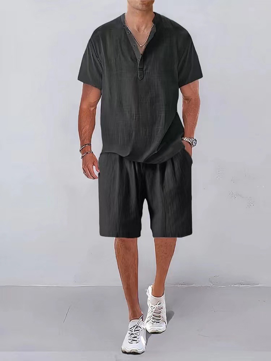 Men's Solid Color Casual Short Sleeve T-shirt Shorts Suit