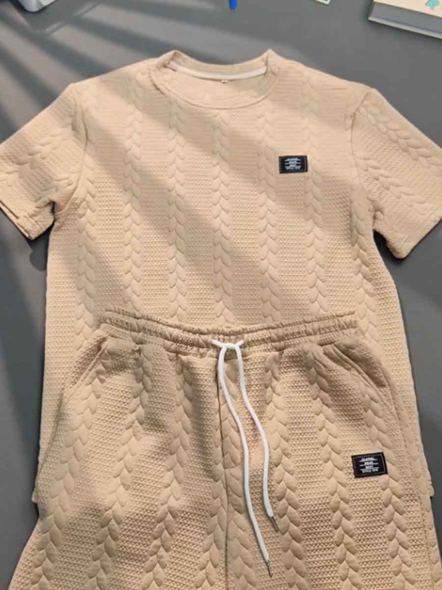 Men's Summer Solid Color Jacquard Casual Short Sleeve Shorts Suit