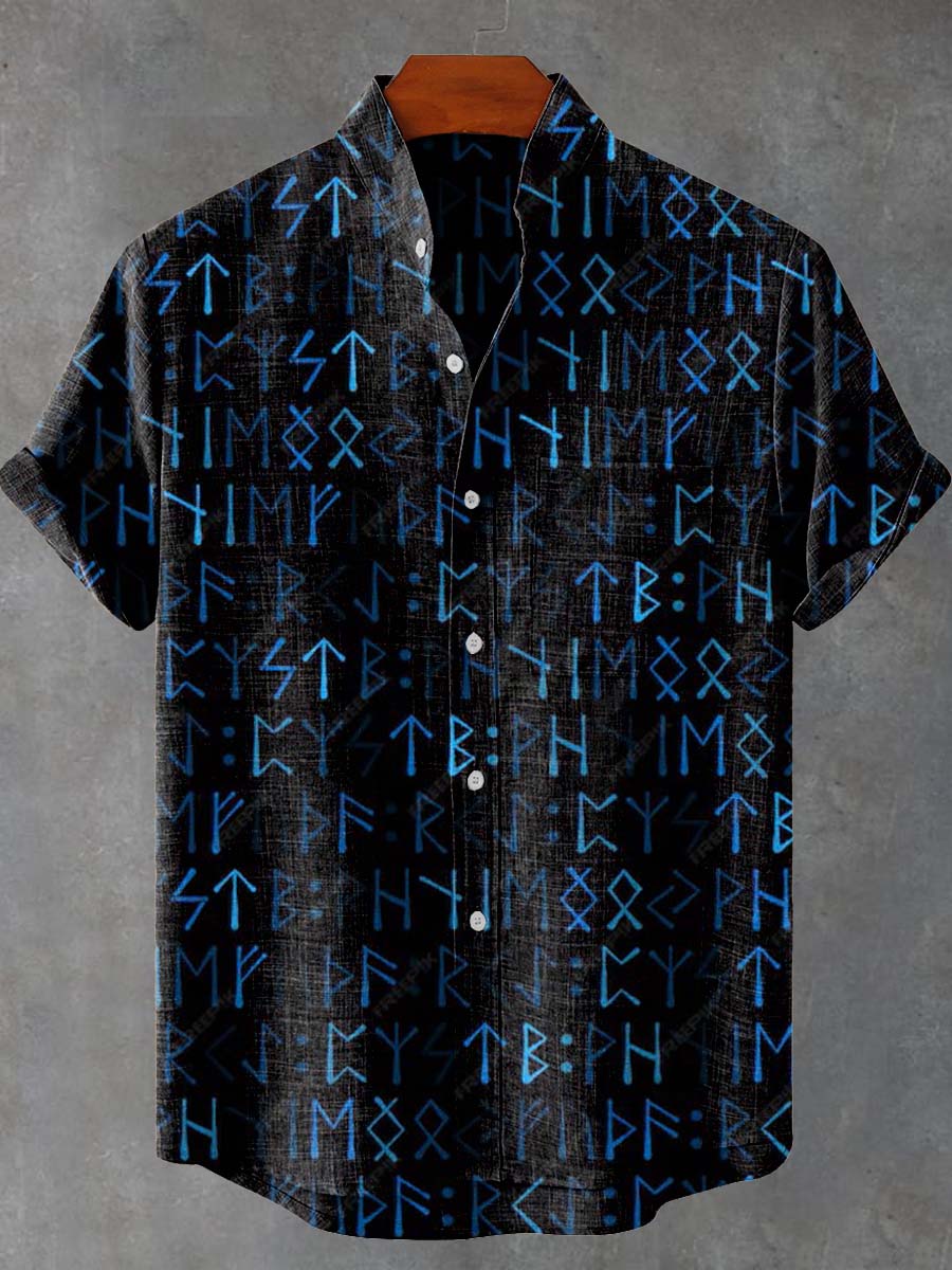 Viking Rune Legacy Print Casual 100% Cotton Shirt