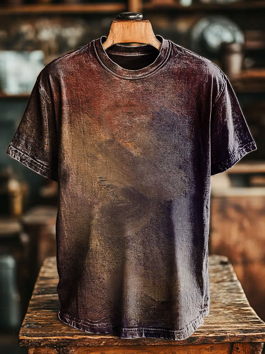 Vintage Aged Red Pattern Print Casual Short Sleeve T-shirt
