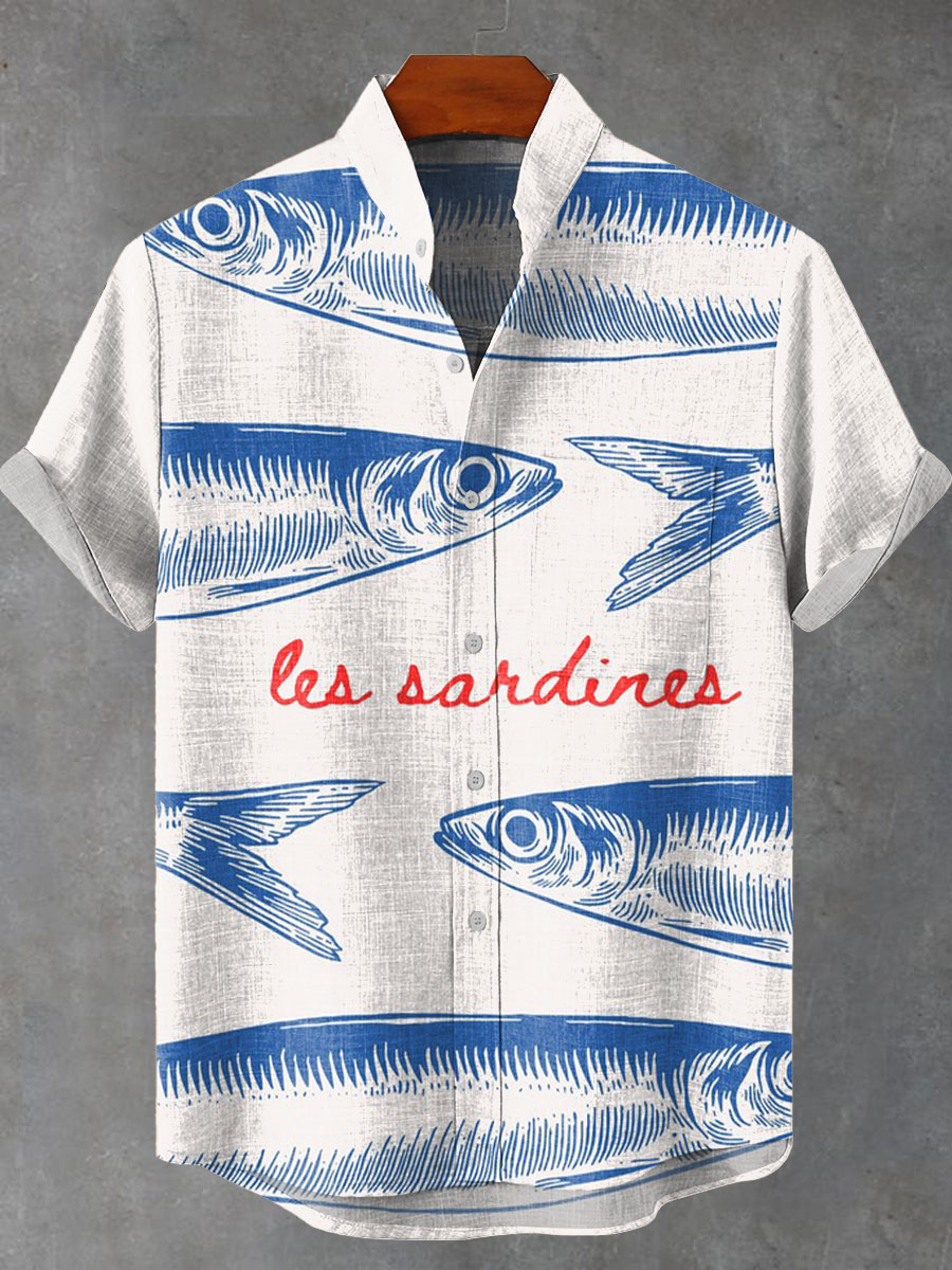 Sardines Tinned Fish Vintage Art Print Casual 100% Cotton Shirt