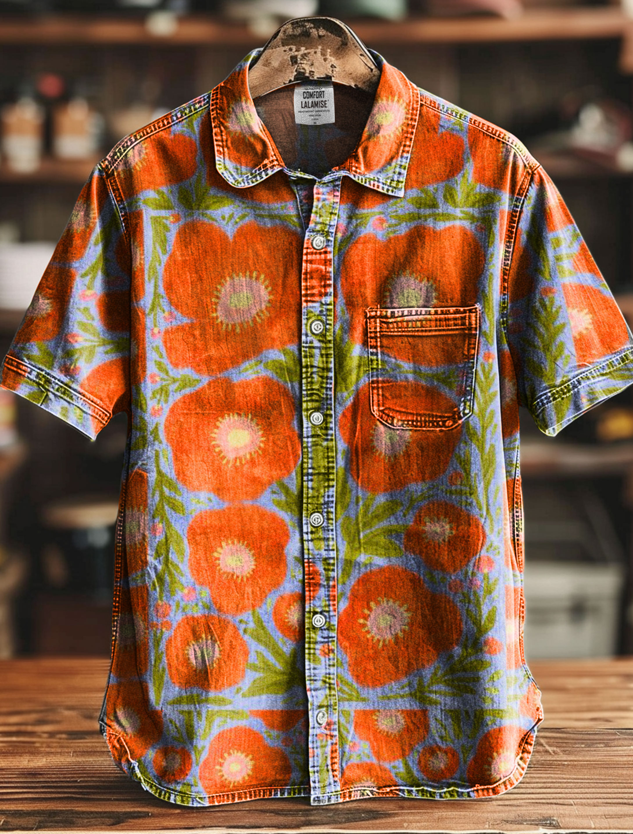 Retro Vibrant Floral Art Print Casual 100% Cotton Shirt