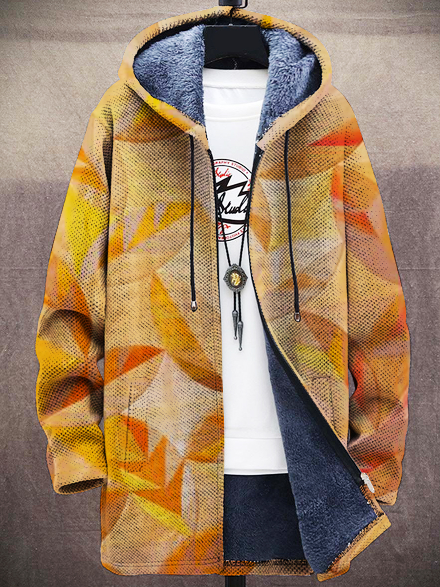 Unisex Retro Yellow Fallen Leaves Texture Print Plush Thickened Long Sleeve Sweater Cardigan Jacket